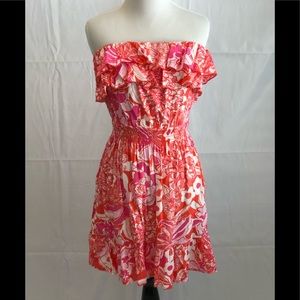 Lilly Pulitzer strapless ruffled floral print dress. Size XS. EUC